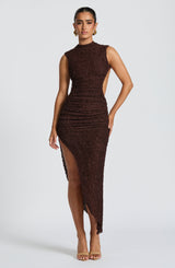 Aphrodite Abito da Sera in Maglia Plum Brown