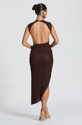 Aphrodite Abito da Sera in Maglia Plum Brown