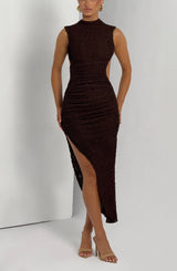 Aphrodite Abito da Sera in Maglia Plum Brown
