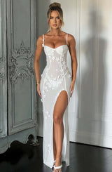 Abito Maxi Da Sera in Pizzo Bianco