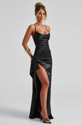 Abito Maxi Nero Stile Cowl-Neck