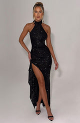 Abito da sera lungo nero con scintille