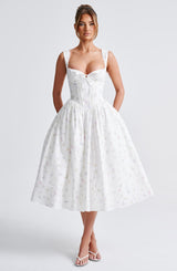 Abito Marlena, Stampa Florale Bianca