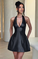 Abito Mini Nero Faux Pelle